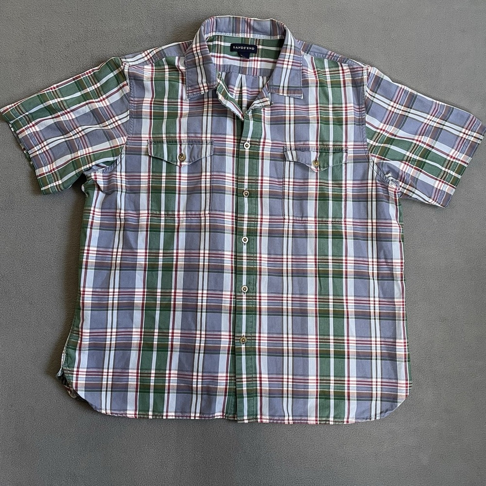 Lands' End Men's Plaid Button-Up Short Sleeve Shirt | Sz Lrg ‎ 16-16.5